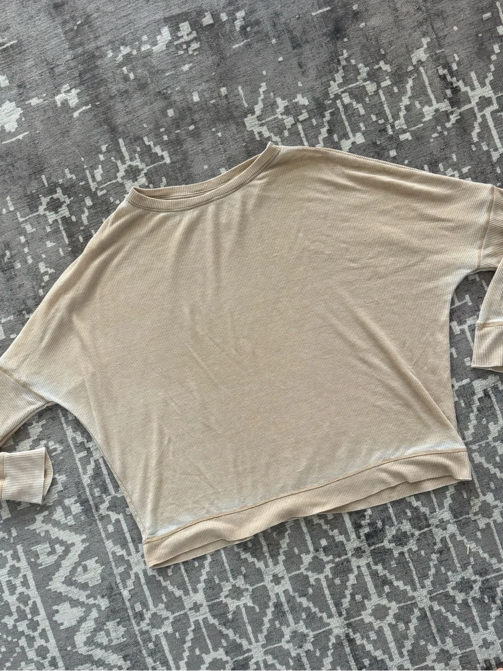 Mono B Cream Batwing Long Sleeve Waffle Knit T-shirt